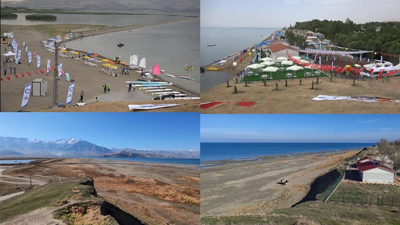 Van Gölü'nde endişe veren değişim! Renkli yazlardan sessiz çöl manzarasına