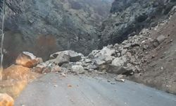 Dağdan kopan kayalar köy yolunu kapattı
