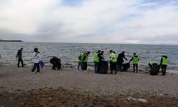 Liseli öğrenciler Van Gölü sahilini temizledi