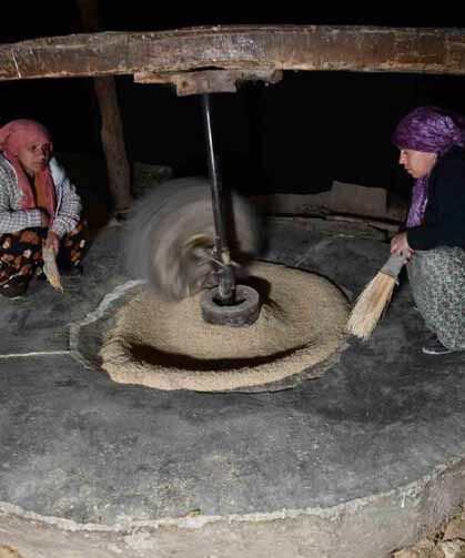 Asırlık su değirmeniyle doğal pirinç üretimi sürüyor