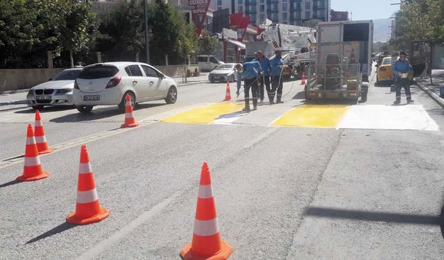 Büyükşehir'den yol çizgi ve yaya geçidi çalışması