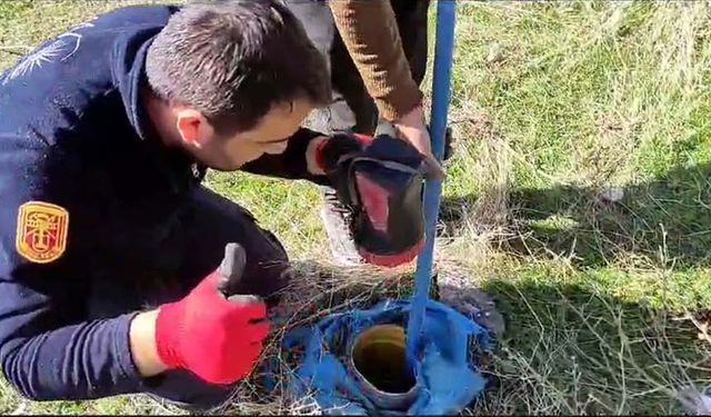 Van'da sondaj borusuna düşen köpek yavrusu kurtarıldı