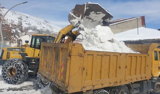 Başkale’de kamyonlarla kar taşınıyor