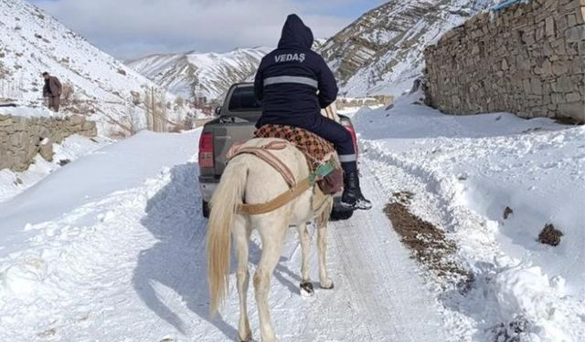 Van'da elektrik arıza ekibi, kesinti olan bölgeye atlarla ulaştı