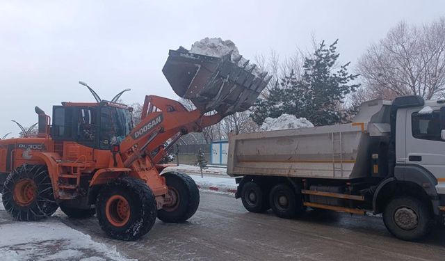 Erciş’te kar yığınları kamyonlarla taşınıyor