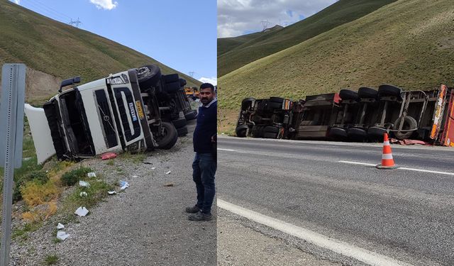 İran plakalı tır devrildi: 1 yaralı