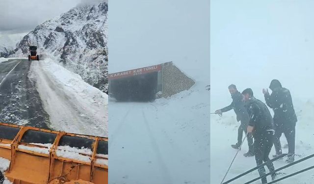 Karabet Geçidi'nde yolda kalan minibüsü, yolcular halat bağlayarak çekti