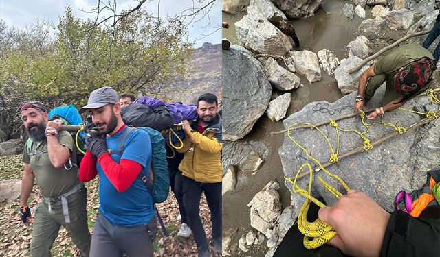 Van'da ayağı kırılan dağcıyı arkadaşları kilometrelerce taşıyarak kurtardı