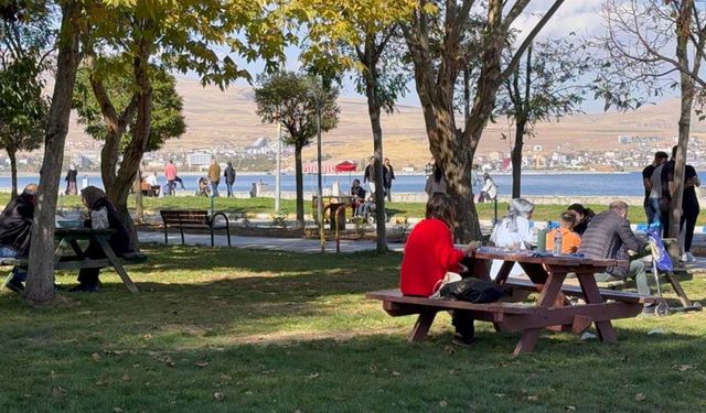 Güzel havayı fırsat bilenler Van Gölü sahiline akın etti