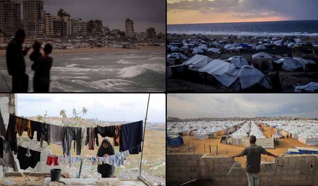 Gazze'de yağmur altında kalan çadırlar acıyı derinleştiriyor