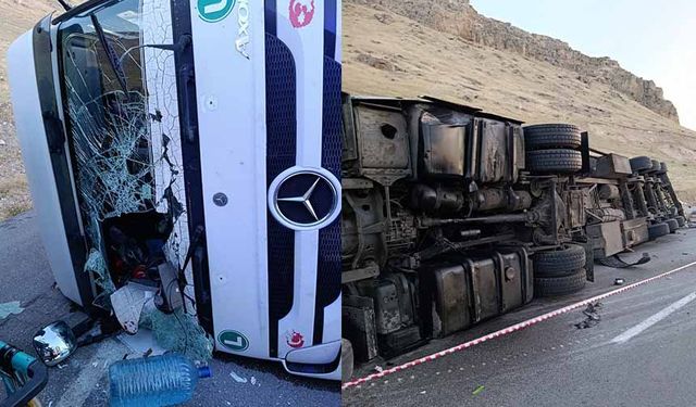 Devrilen tırın sürücüsü yaralandı