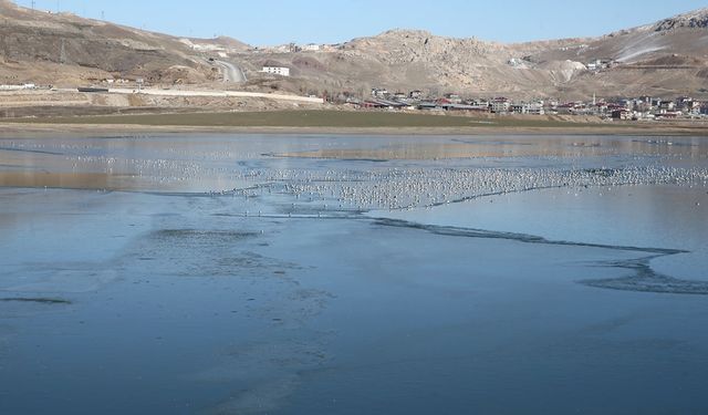 Sıhke Gölü'nün yüzeyi kısmen dondu