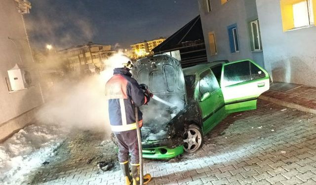 Van'da park halindeki otomobil yandı