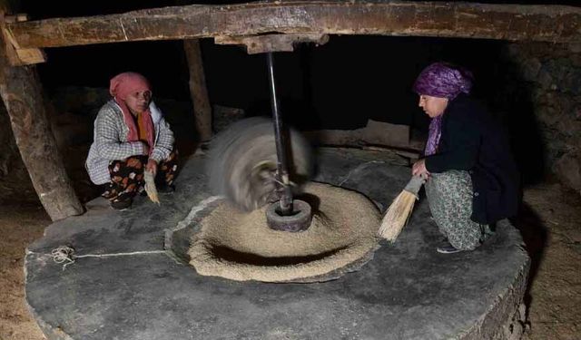 Asırlık su değirmeniyle doğal pirinç üretimi sürüyor
