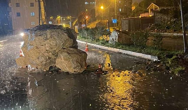 Şemdinli'de yola dev kaya parçaları düştü