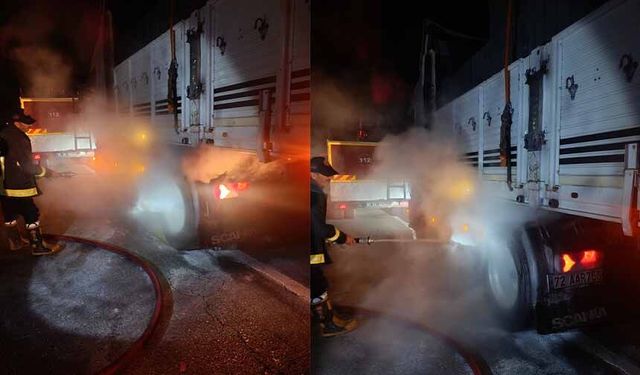 Van'da seyir halindeki tırın lastikleri yandı