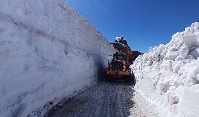 Temmuz ayına rağmen 5 metrelik kar tünellerinde çalışma