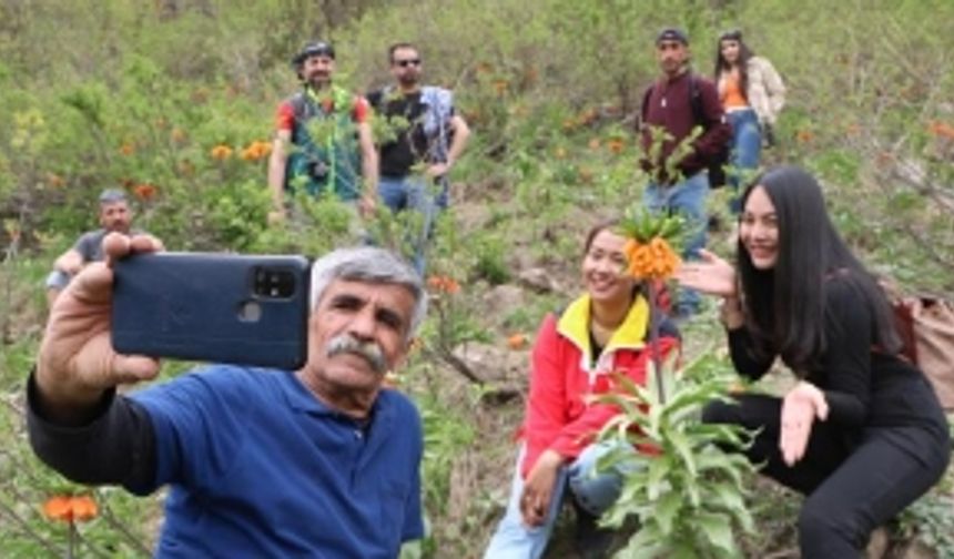 Taylandlı turistler, ters laleleri görmek için Hakkari'ye geldi