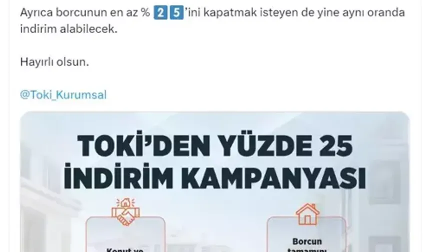 TOKİ Peşin Ödeme İndiriminde Fırsat: Yüzde 25!