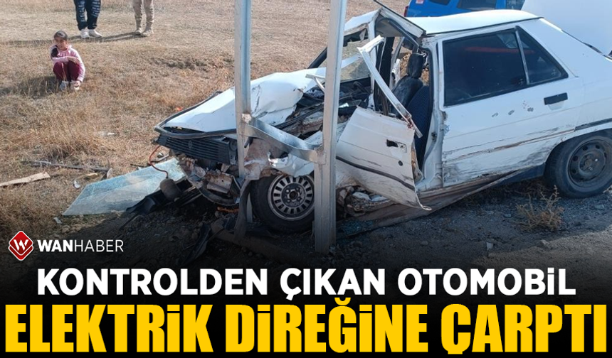 Van'da kontrolden çıkan otomobil elektrik direğine çarptı: 1 yaralı