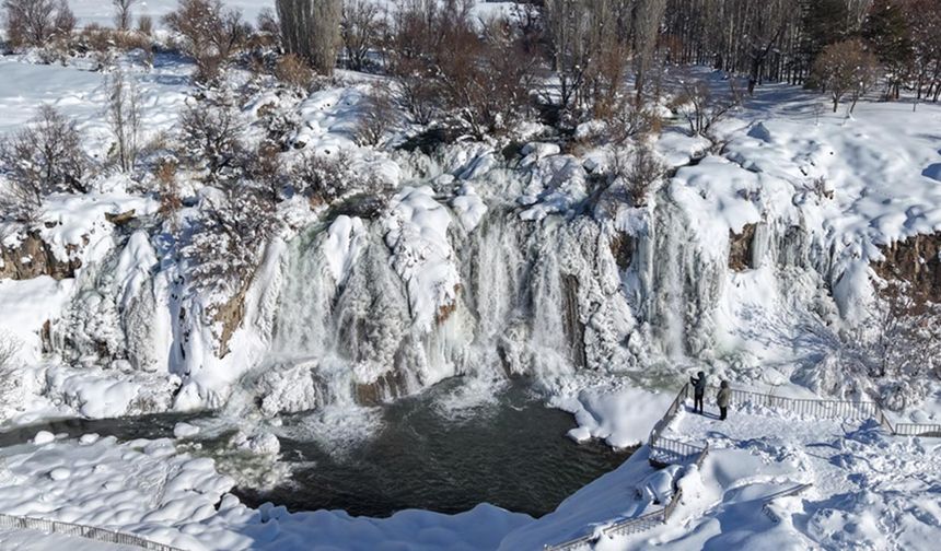 Muradiye Şelalesi kısmen dondu
