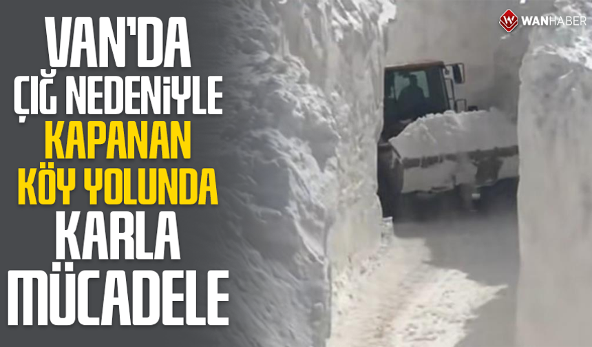 Çığ nedeniyle kapanan köy yolunda zorlu karla mücadele çalışması