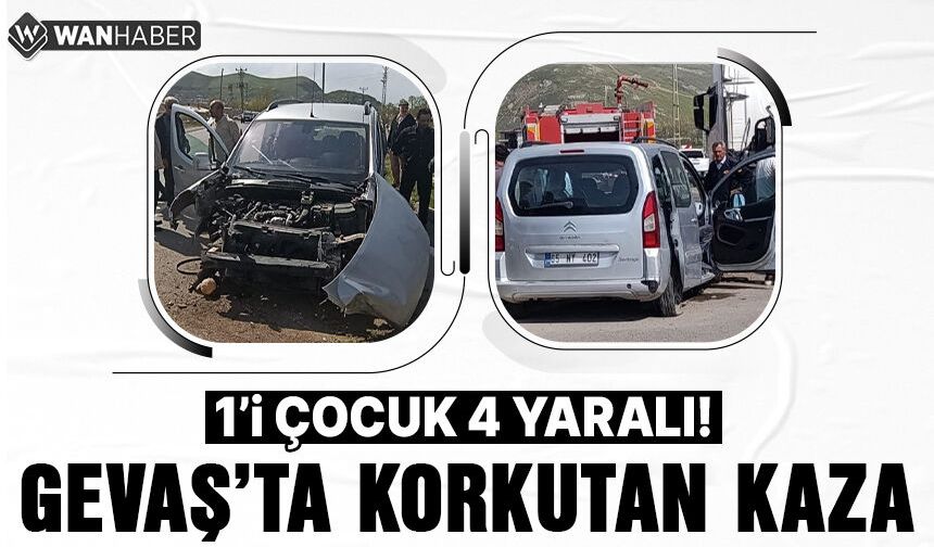 Gevaş'ta korkutan kaza: Aydınlatma direğine çarpan araçta 1'i çocuk 4 yaralı!