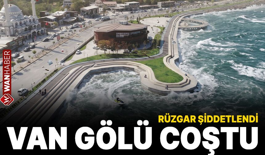Van Gölü adeta coştu: Şiddetli rüzgar sahil şeridini dev dalgalarla vurdu!