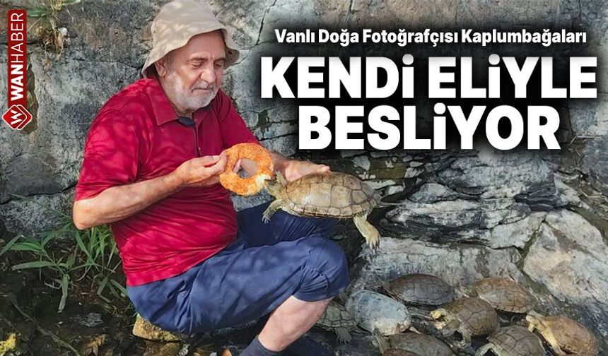Vanlı Doğa Fotoğrafçısı Kaplumbağaları kendi eliyle besliyor