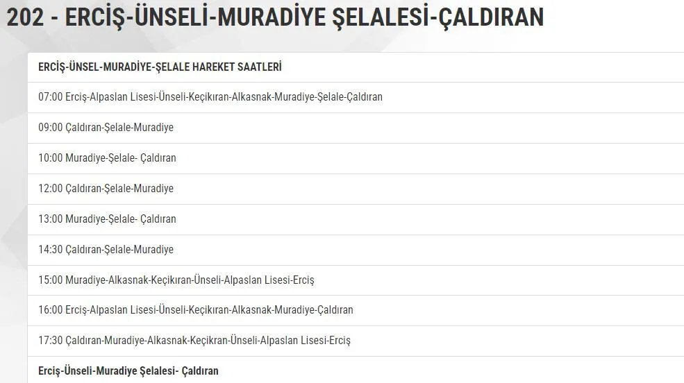 Ercis Muradiye Caldiran Sefer Saati