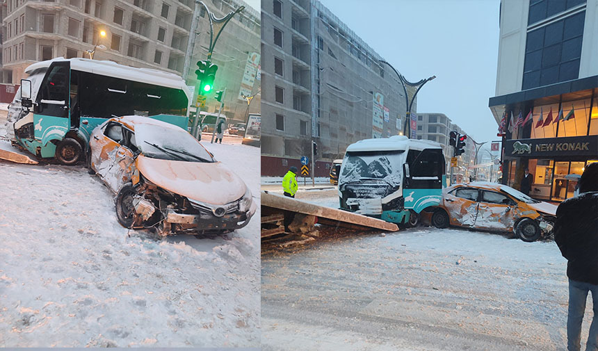Van’da halk otobüsü ile ticari taksi çarpıştı