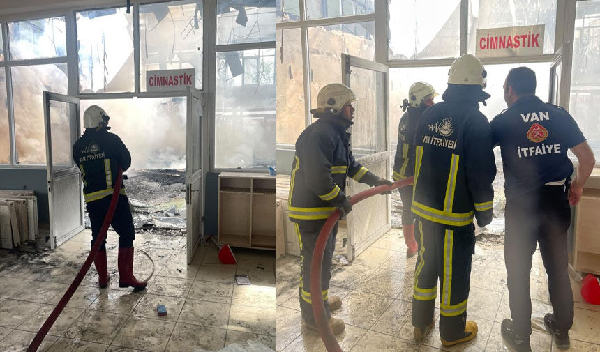 Van'da yıkım çalışması yapılan spor merkezinde yangın